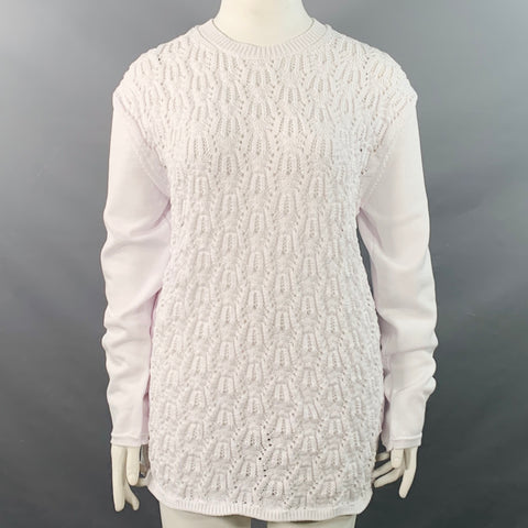 COMME des GARCONS 2022 Size L White Cable Knit Polyester Crew Neck Sweater