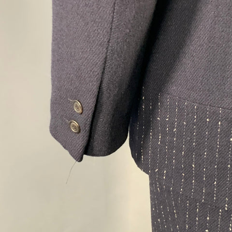 ISSEY MIYAKE Vintage Size L Navy Pinstripe Wool Blend Notch Lapel Suit
