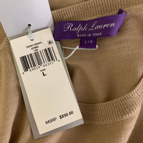 RALPH LAUREN Size L Camel Knit Cashmere Ribbed T-shirt