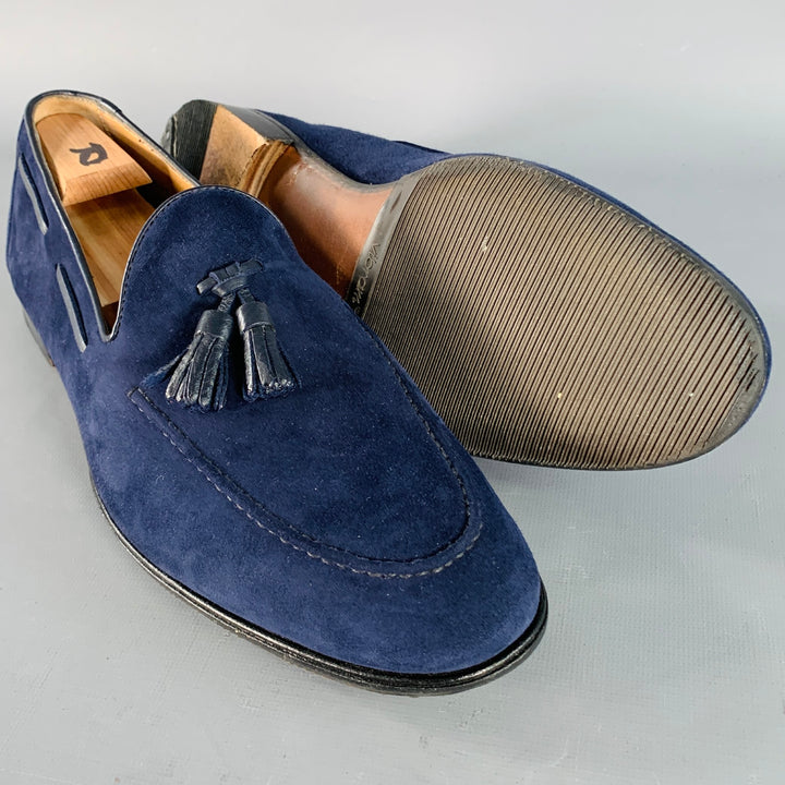 GRAVATI Size 11 Navy Suede Leather Tassels Loafers