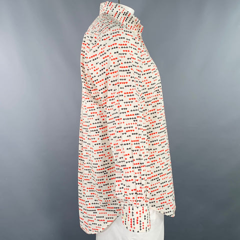 ADAM KIMMEL Size L Off White Red Black Cotton One Pocket Long Sleeve Shirt