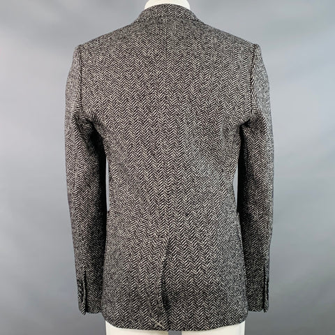 DOLCE & GABBANA Size 40 Black White Herringbone Wool Cotton Sport Coat