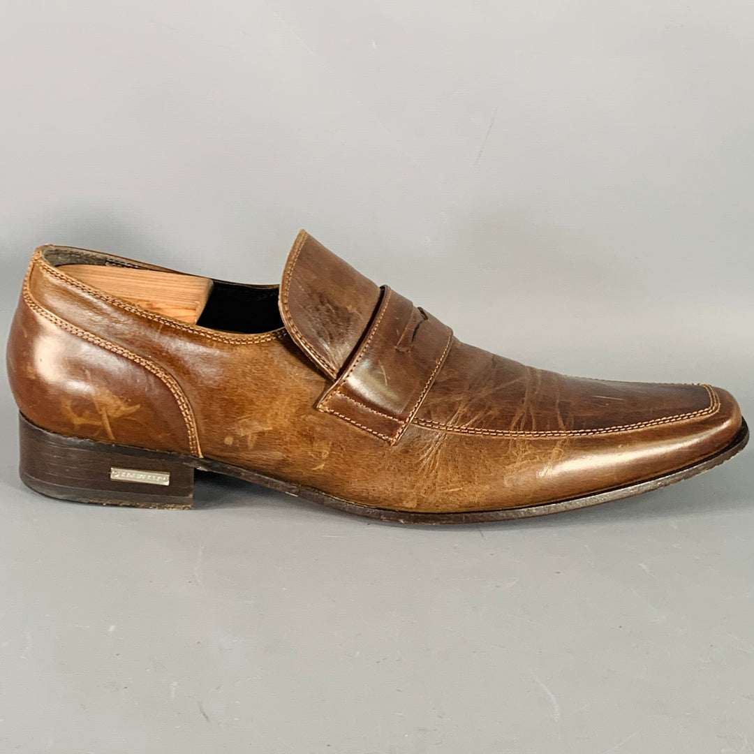 DSQUARED2 Size 12 Brown Leather Square Toe Penny Loafers