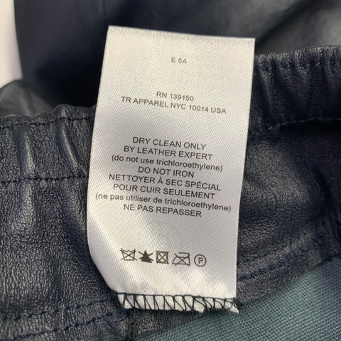 THE ROW Size XL Navy Lambskin Leather Elastic Waistband Dress Pants