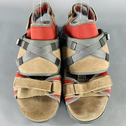 LANVIN Size 8 Beige Red Neoprene Hook Loop Closure Sandals
