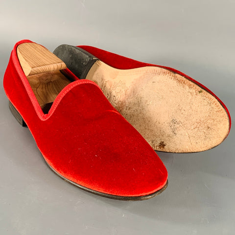 DEL TORO Size 8.5 Red Velvet Grosgrain Trim Slip On Loafers