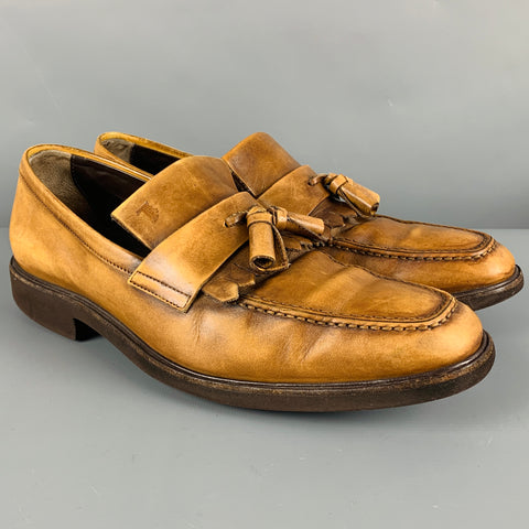 TOD'S Mocasines con borlas de cuero desgastado marrón talla 8