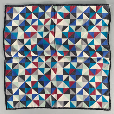 Pochette de costume VINTAGE géométrique noire multicolore en satin