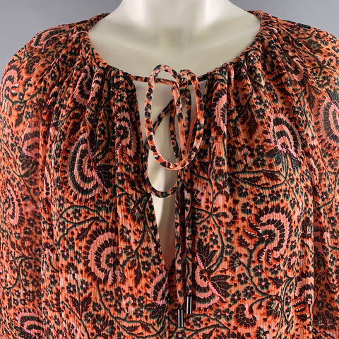 A.L.C. Size 8 Orange Pink Silk Floral Neck Tie Top