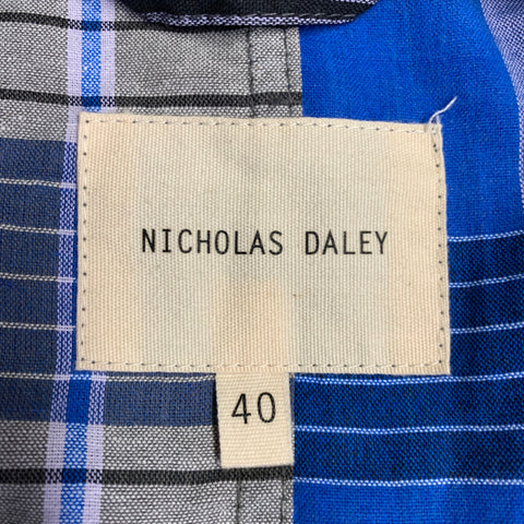 NICHOLAS DALEY Taille M Chemise Veste Coton Carreaux Bleu Marron Liens Côtés