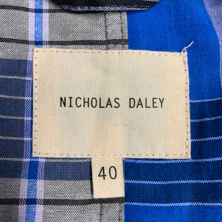 NICHOLAS DALEY Size M Blue Brown Plaid Cotton Side Ties Shirt Jacket