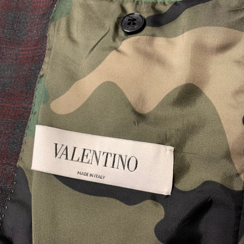 VALENTINO FW2017 Chest Size 38 Grey Burgundy LV3CE5003ER Plaid Wool 32 32 Suit