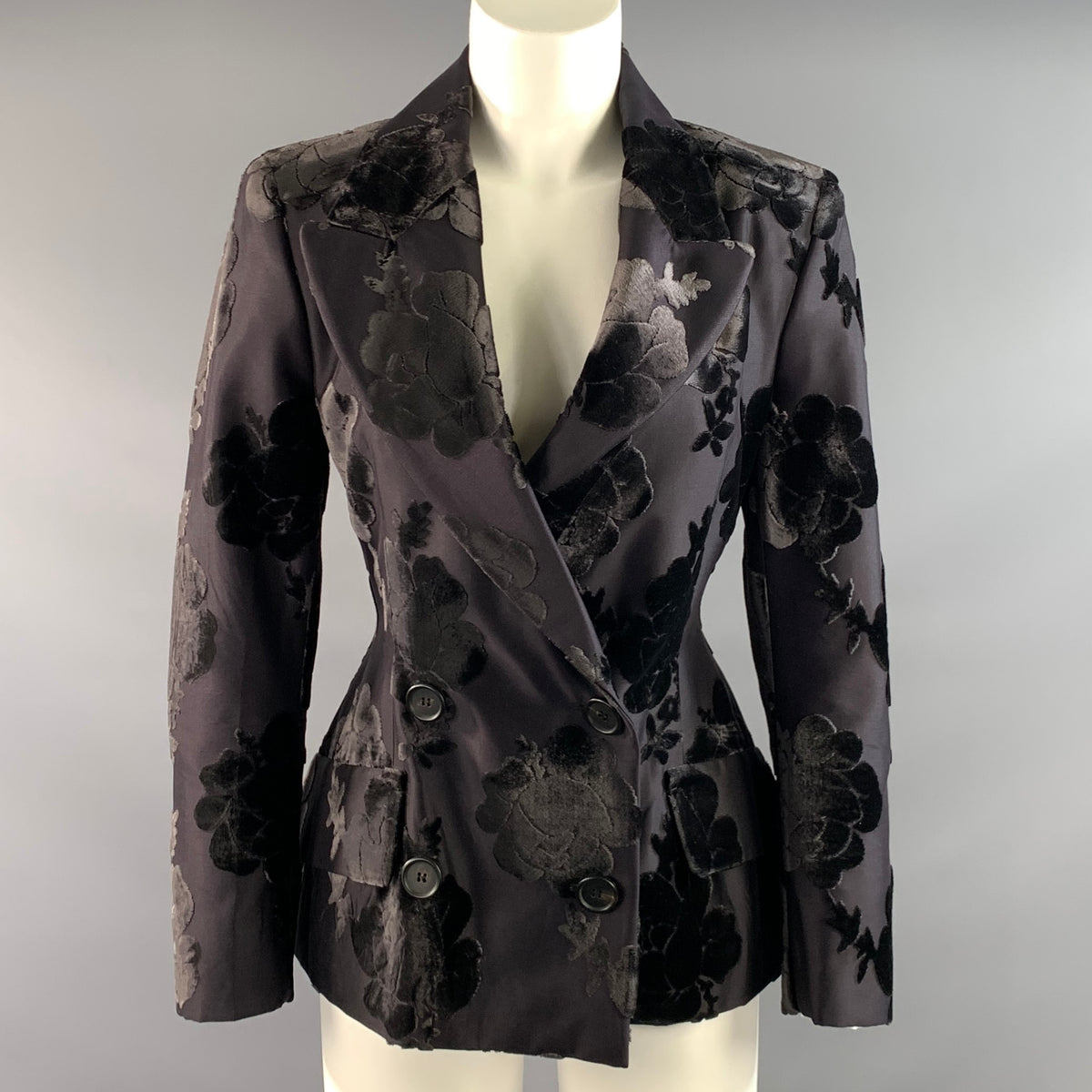 PRADA Size 2 Black Polyester Blend Floral Jacket Indoor Blazer