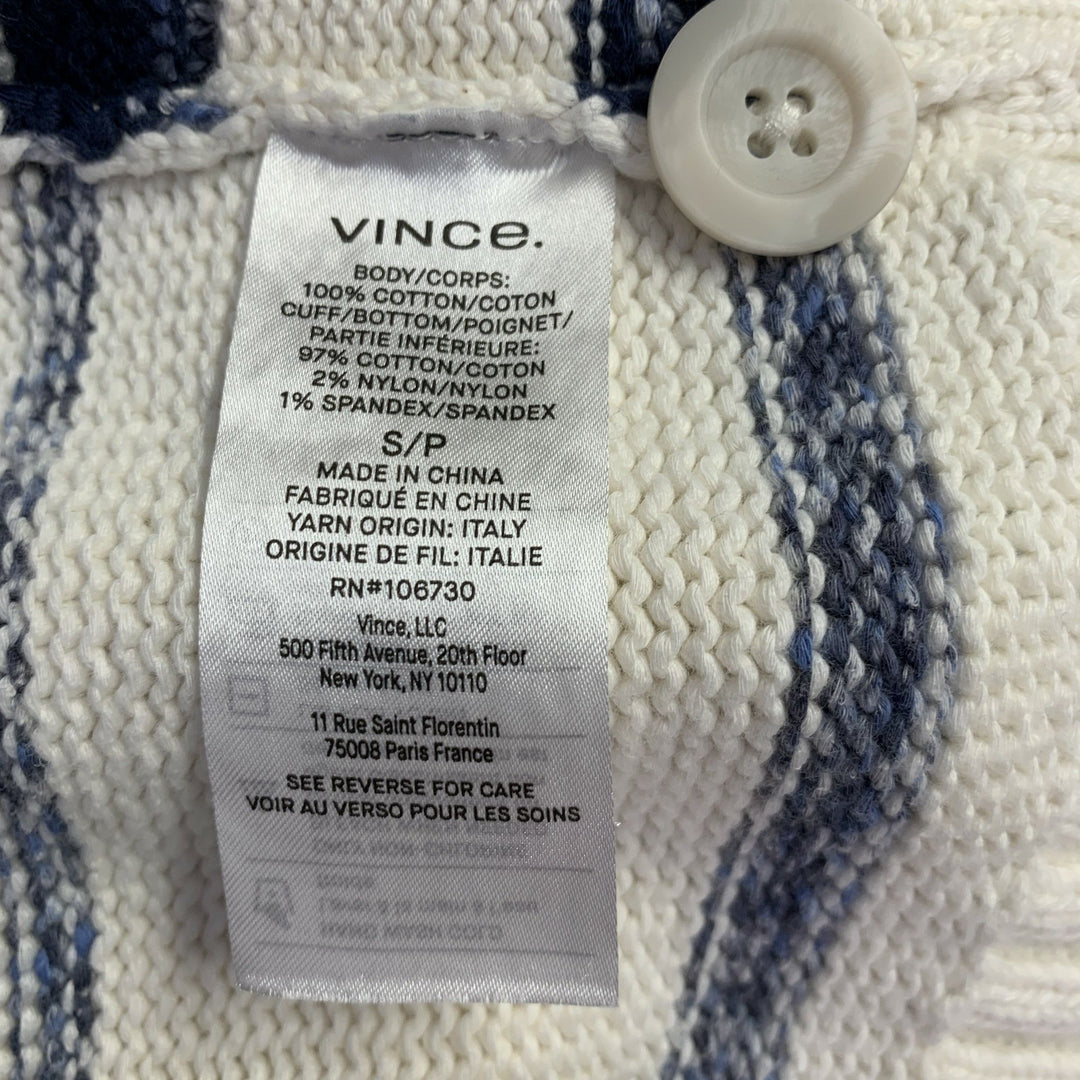 VINCE Size S Cream Blue Stripe Cotton Shawl Collar Cardigan