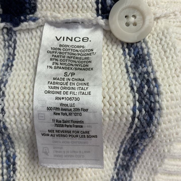 VINCE Size S Cream Blue Stripe Cotton Shawl Collar Cardigan