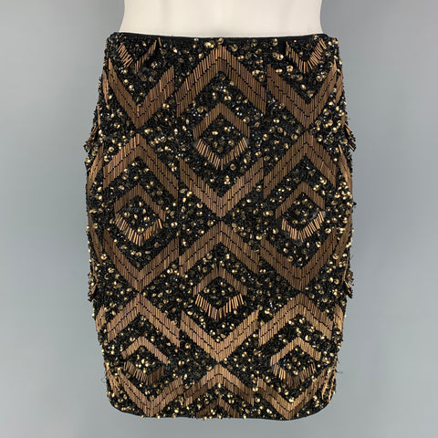 ALLSAINTS Size 6 Black Gold Nylon Sequined Pencil Skirt