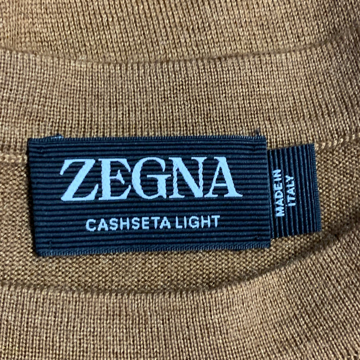 ERMENEGILDO ZEGNA Size M Brown Tobacco Cashmere Silk Crew Neck Pullover