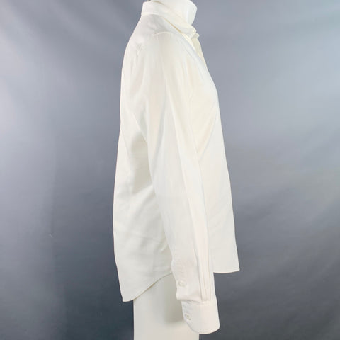 VALENTINO Size M White Woven Cotton Button Up Long Sleeve Shirt
