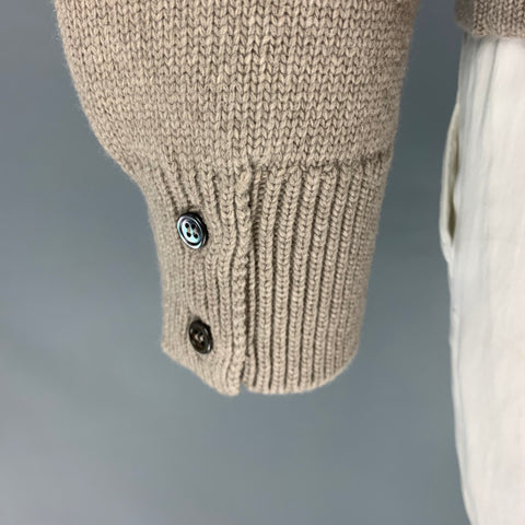 THOM BROWNE Size XL Oatmeal White Stripe Wool Knit Crew-Neck Sweater