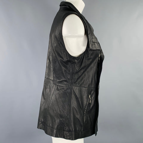 KENNA-T Size M Black Leather Zip Pockets Motorcycle Vest