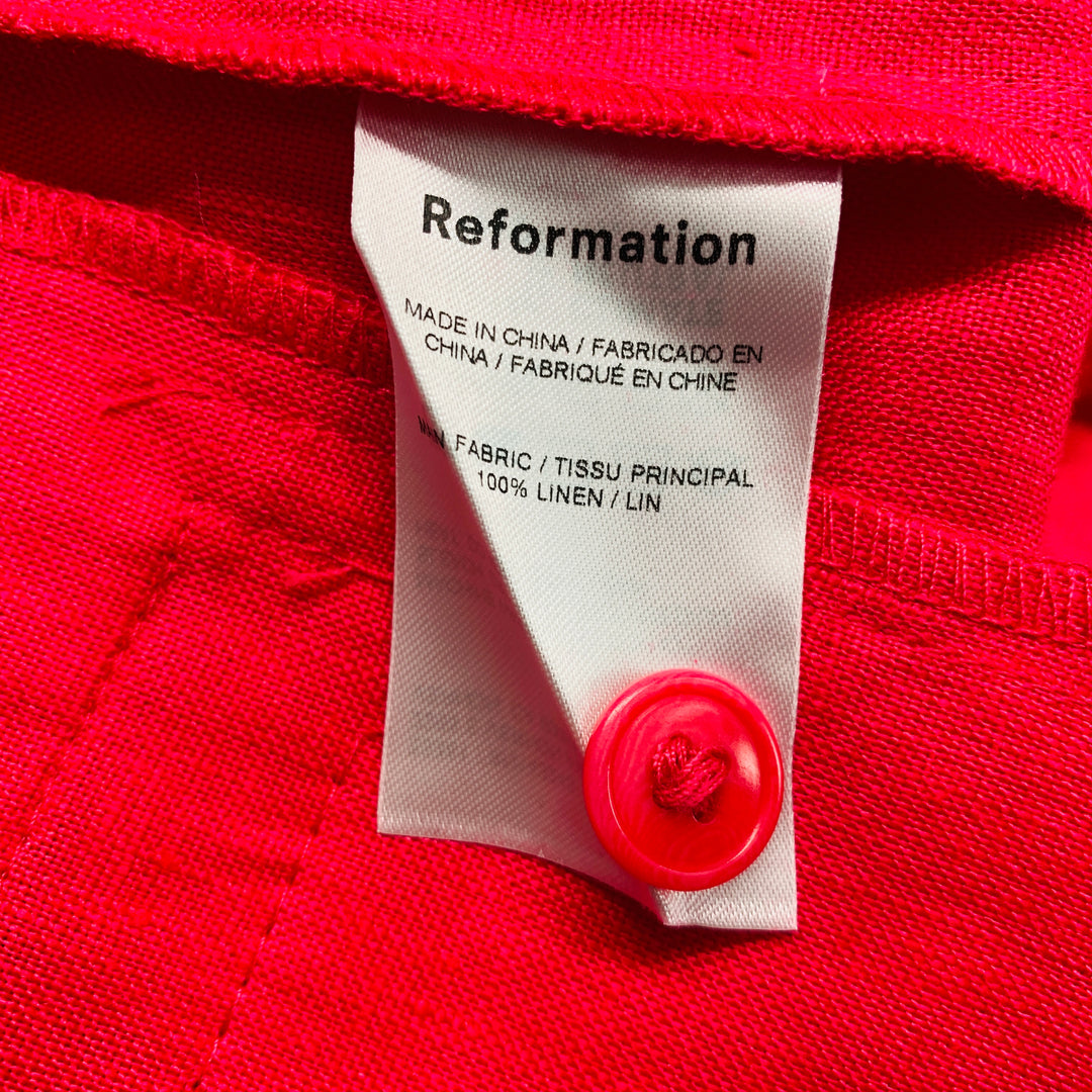 REFORMATION Size 2 Red Linen Pleated Wide Leg Dress Pants