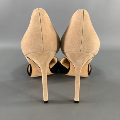 MANOLO BLAHNIK Size 9.5 Black Tan Suede Two Tone Suede Pointed Toe Pumps