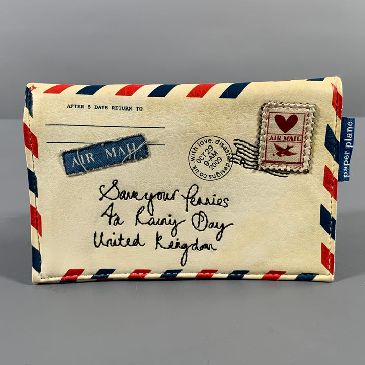 PAPER PLANE Cream Red & Blue Aplique Leather Envelope Leather Goods