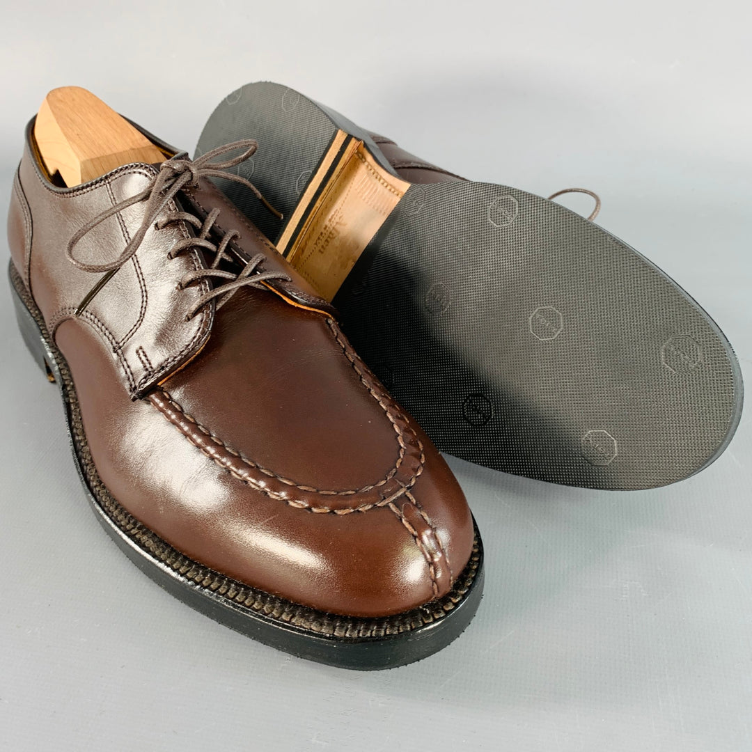 ALDEN Size 6.5 Norwegian HS Blucher Brown Calfskin Leather Split Toe Lace-Up Shoes