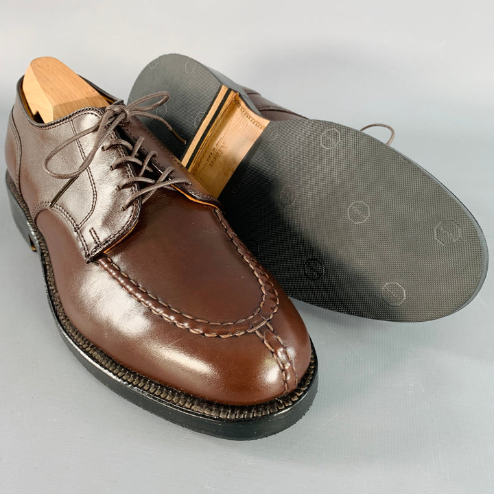 ALDEN Size 6.5 Norwegian HS Blucher Brown Calfskin Leather Split Toe Lace-Up Shoes