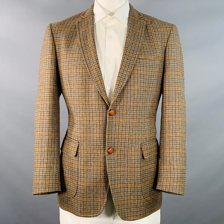 KROON Size 42 Regular Brown Blue Orange Glenplaid Virgin Wool Sport Coat