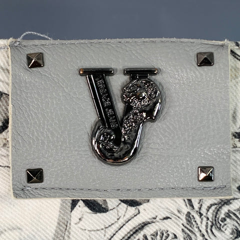 VERSACE JEANS Size 30 White Grey Logo Print Cotton Blend Slim Tapered Jeans