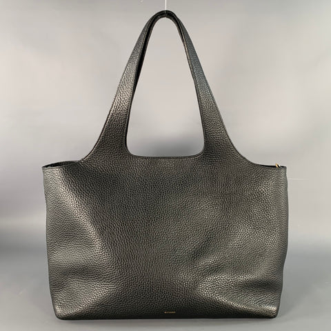 CUYANA Black Pebble Grain Leather Top Handles Tote Bag