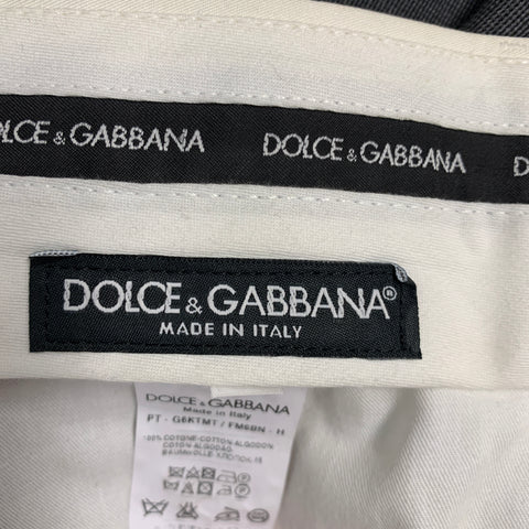 DOLCE & GABBANA Size 34 Charcoal Off White Grid Cotton Tuxedo Dress Pants