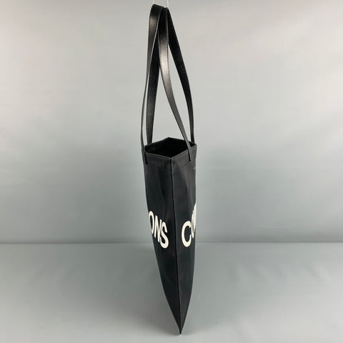 COMME des GARCONS Black White Logo Cowhide Leather Tote Bag