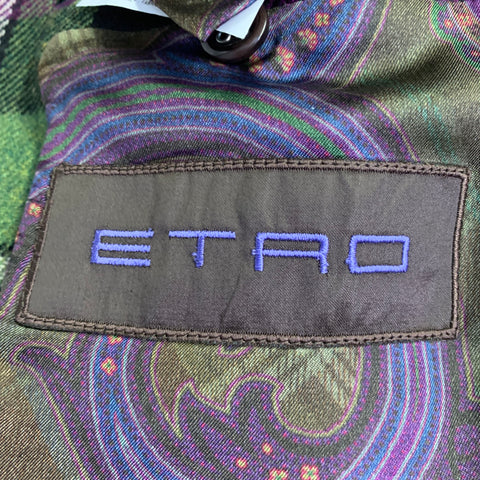 ETRO Size 40 Black Multi Color Plaid Wool Notch Lapel Sport Coat