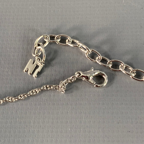 NINA RICCI Silver Chain Link Metal Monogram Pendant Necklace