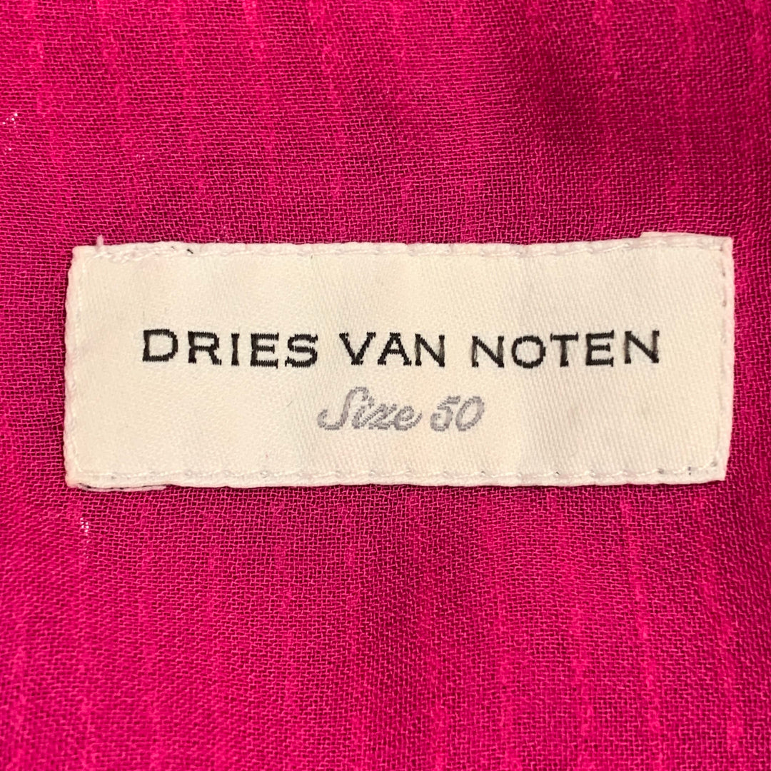 DRIES VAN NOTEN Size M Fuchsia Pink Sequined Viscose Hidden Buttons Long Sleeve Shirt