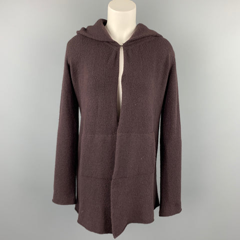CASMARI Size S Brown Knitted Cashmere Hooded Open Front Cardigan