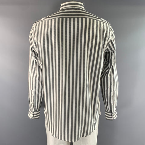 ROBERT GRAHAM Size L White Grey Stripe Cotton Button Up Long Sleeve Shirt