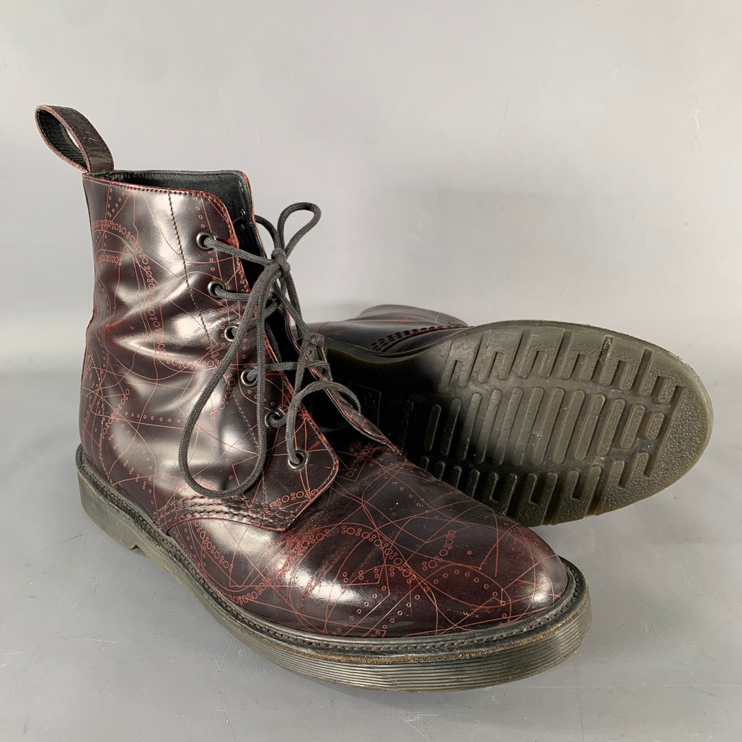 DOC MARTENS Size 12 Burgundy Abstract Leather Boots
