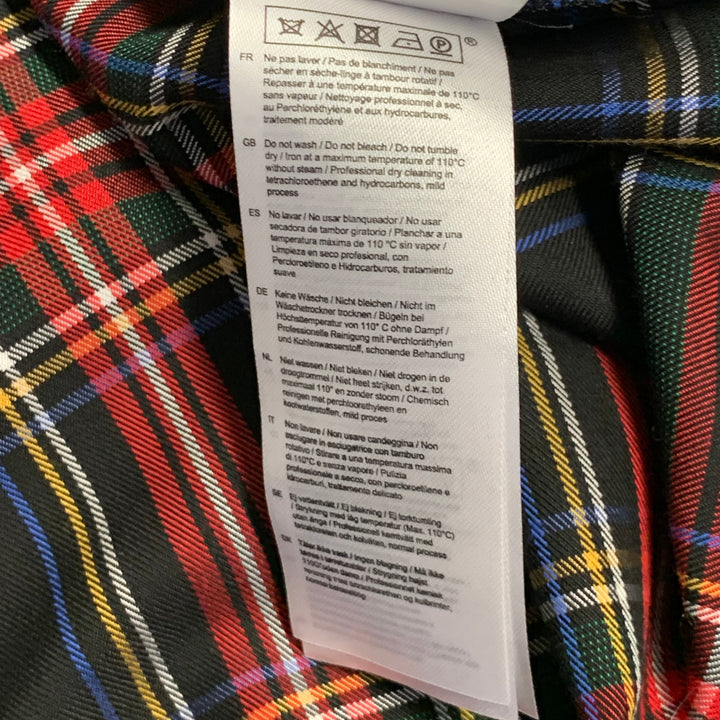 MAJE Size S Black Multi Color Acetate Blend Plaid Asymmetrical Casual Top