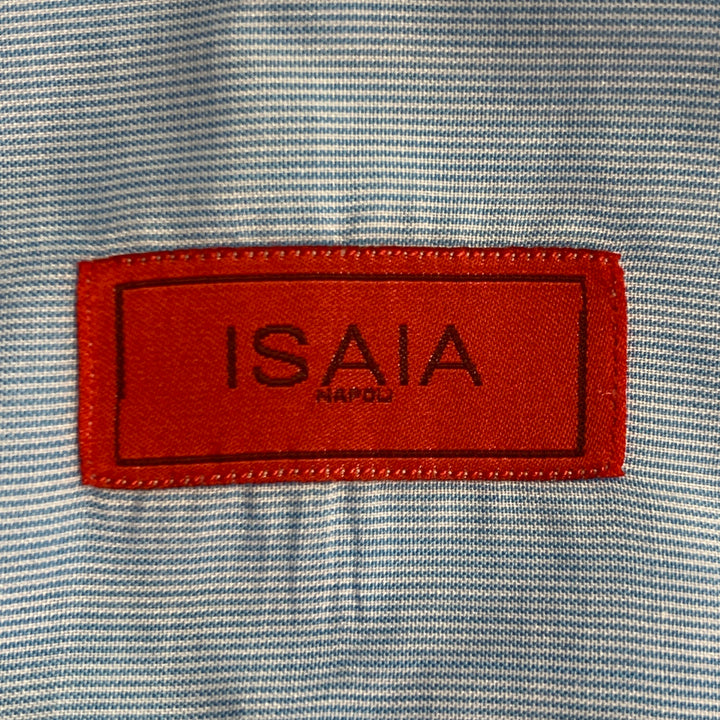 ISAIA Size S Blue White Stripe Cotton Spread Collar Long Sleeve Shirt