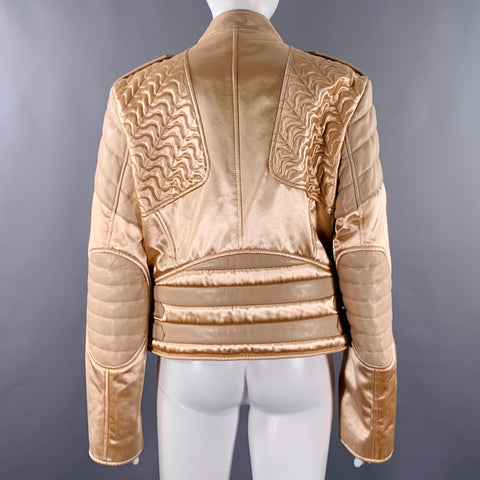 TOM FORD Size 8 Beige Viscose Quilted Leather Biker Jacket