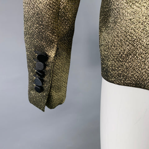 SAINT LAURENT Size 4 Gold Black Polyester Blend Tuxedo Jacket Blazer