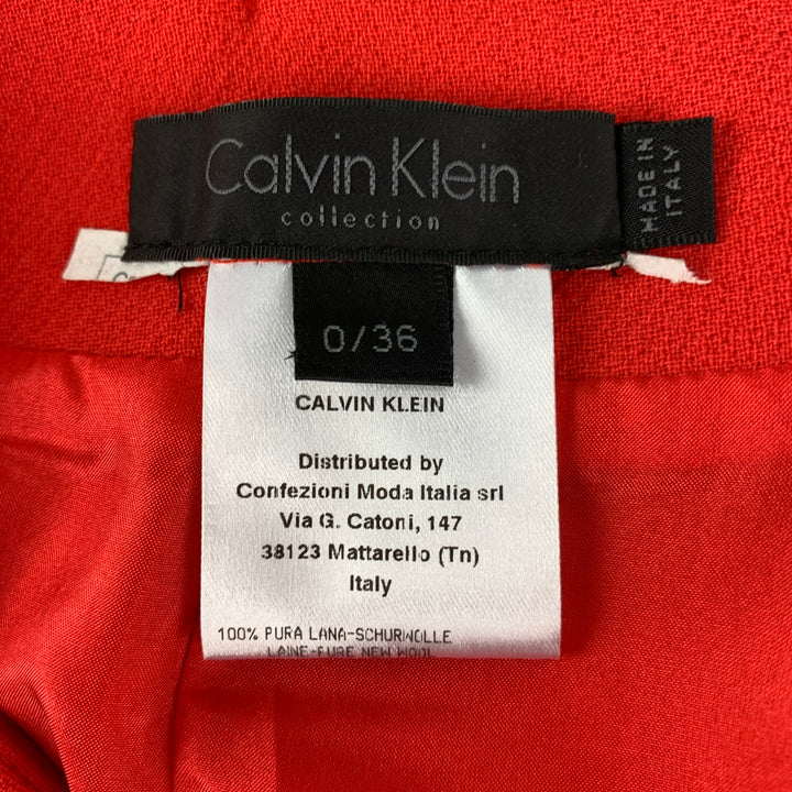 CALVIN KLEIN COLLECTION Size 0 Orange Crepe Pencil Knee Length Skirt