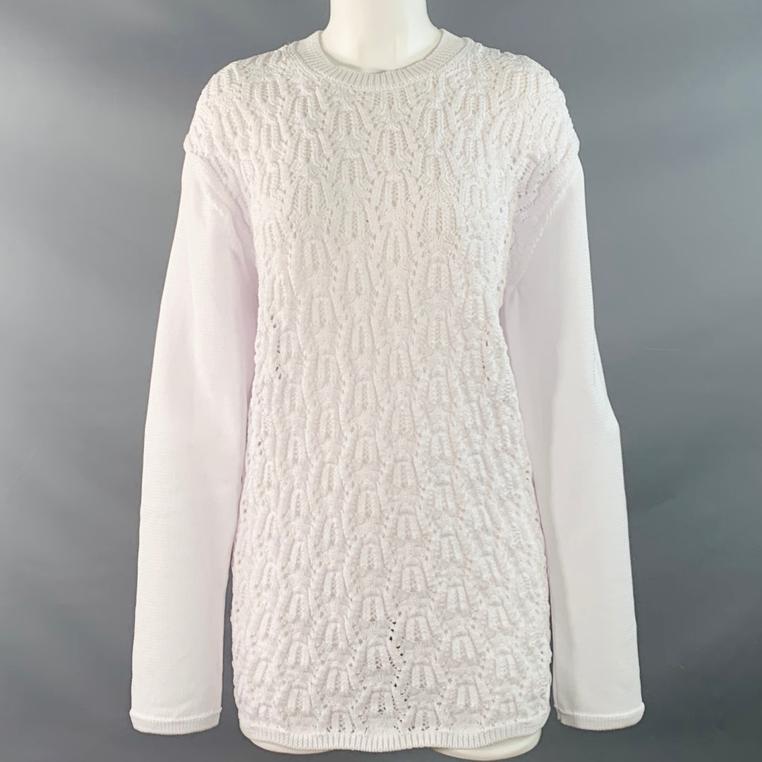 COMME des GARCONS 2022 Size M White Cable Knit Polyester Crew Neck Sweater