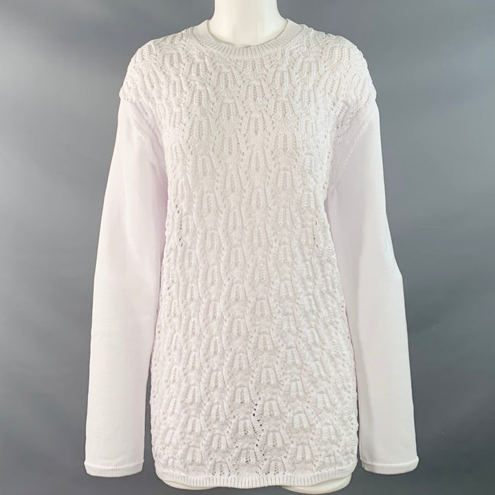 COMME des GARCONS 2022 Size M White Cable Knit Polyester Crew Neck Sweater