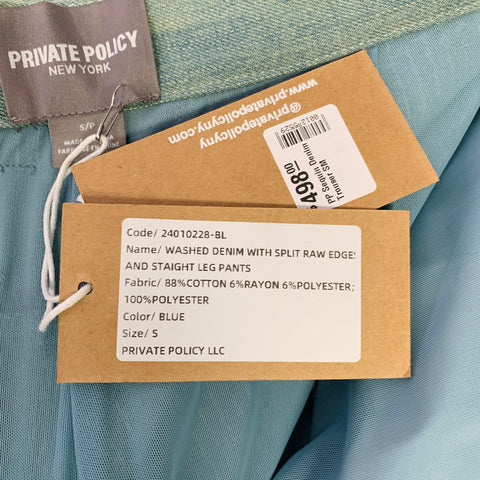 PRIVATE POLICY Size S Blue Clear Sequined Denim Wide Leg Dress Pants