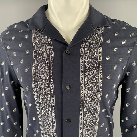 THE KOOPLES Size XS Navy Bandana Viscose Camp Long Sleeve Shirt