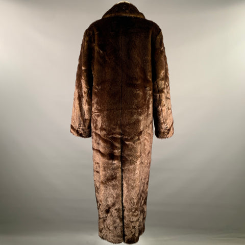 STAND STUDIO Size M Brown Faux Fur Modacrylic Textured Peak Lapel Coat